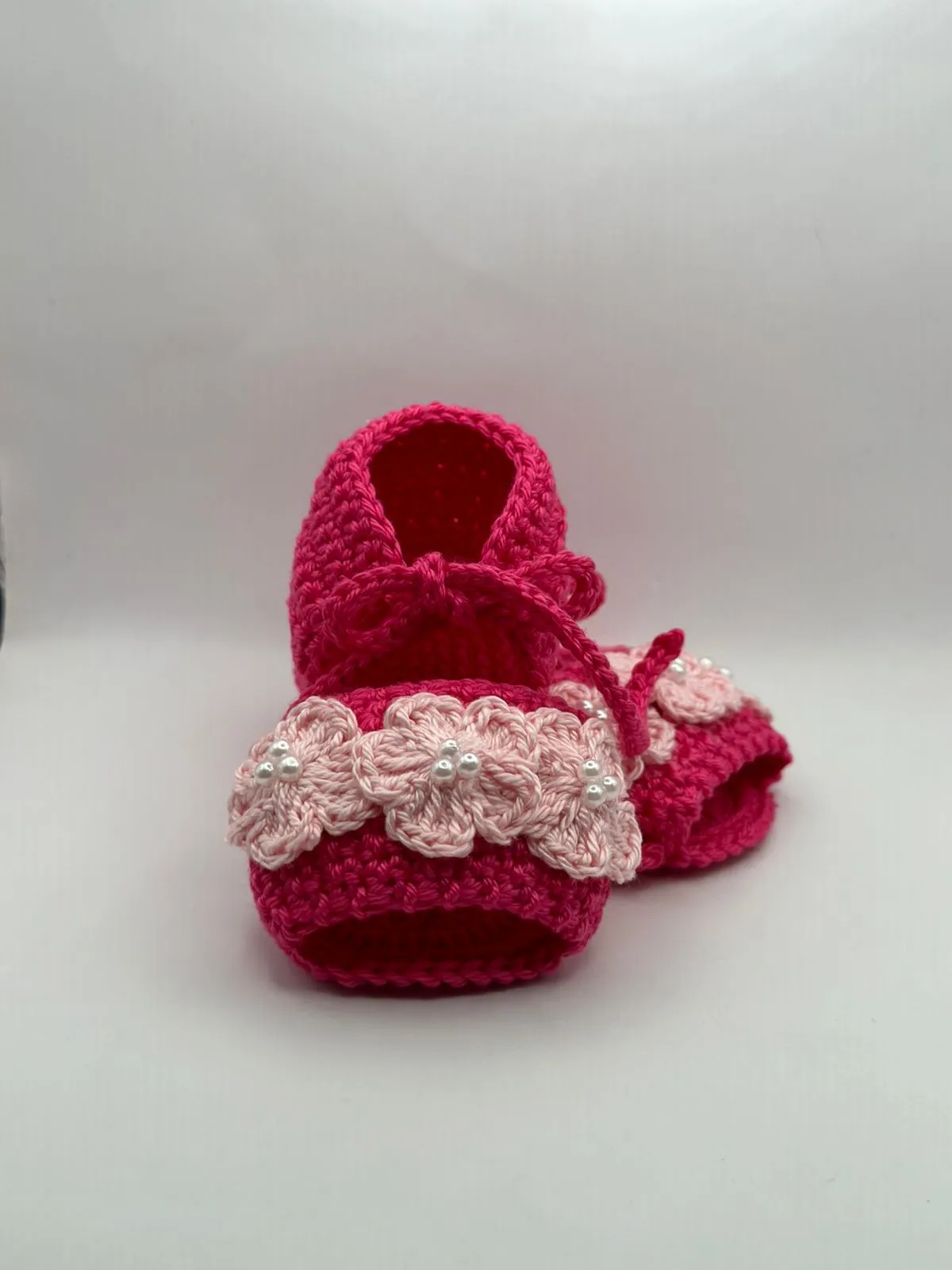 6-9 Month Knitted Pink Flowers Sandal