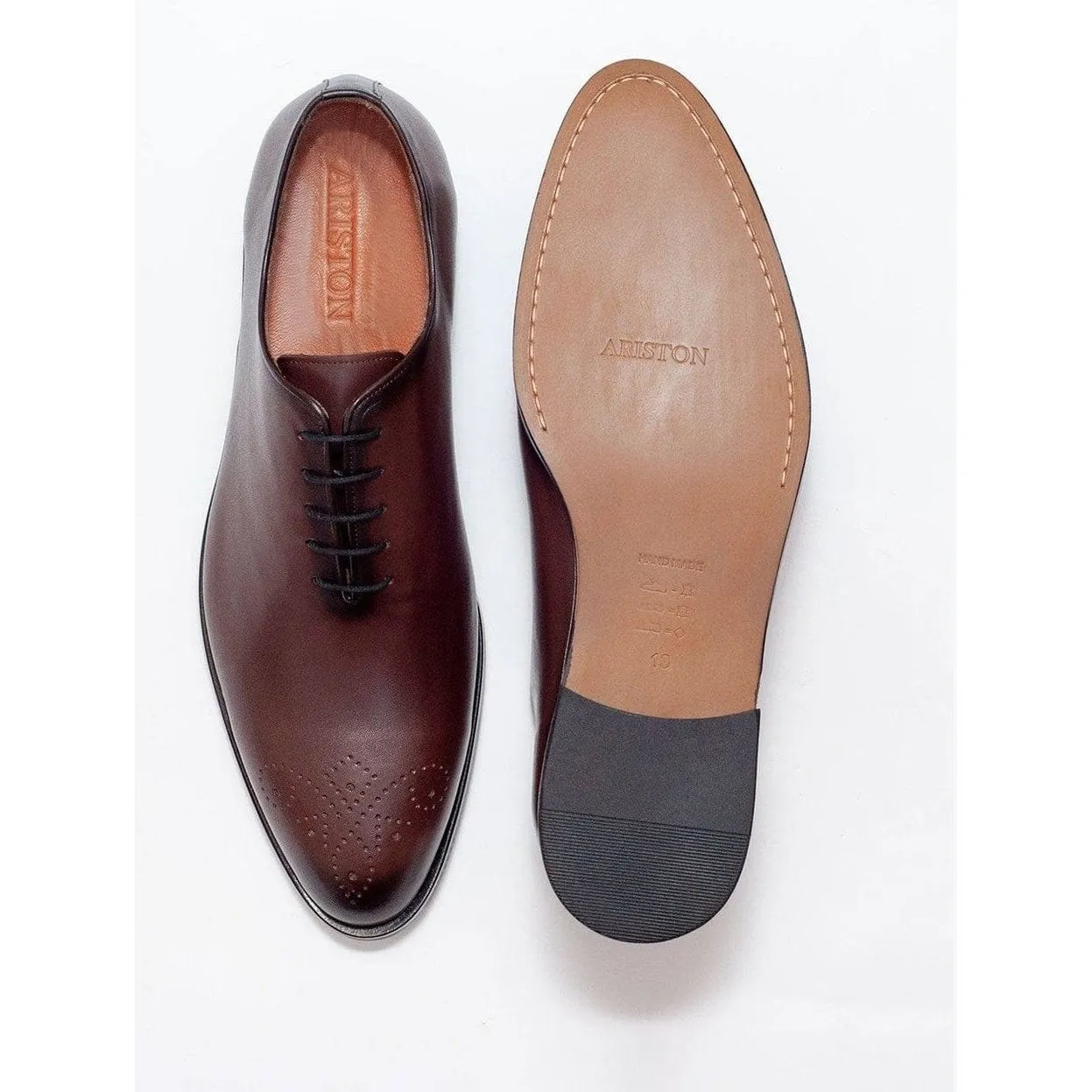Ariston Boys Solid Chestnut Brown Whole Cut Oxford Leather Dress Shoes