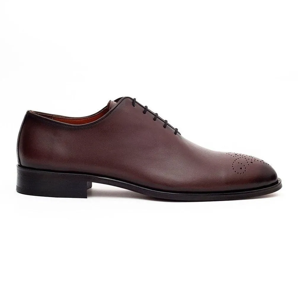 Ariston Boys Solid Chestnut Brown Whole Cut Oxford Leather Dress Shoes