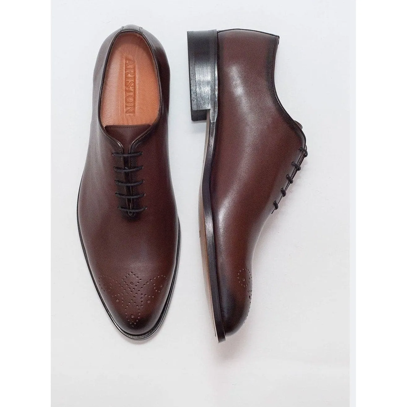 Ariston Boys Solid Chestnut Brown Whole Cut Oxford Leather Dress Shoes