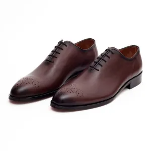 Ariston Boys Solid Chestnut Brown Whole Cut Oxford Leather Dress Shoes