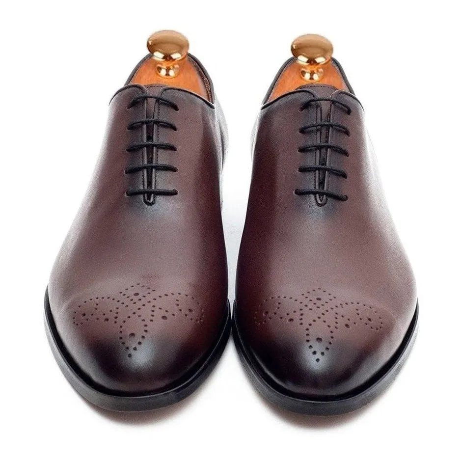 Ariston Boys Solid Chestnut Brown Whole Cut Oxford Leather Dress Shoes