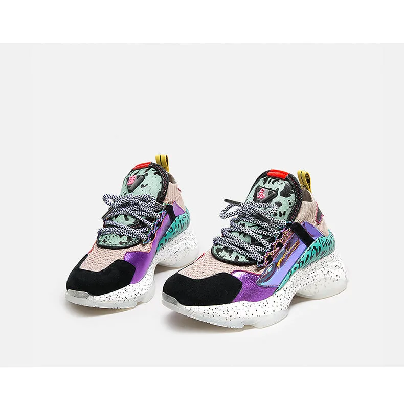 BELLALILY COLOR BLOCK LEOPARD PRINT CHUNKY TRAINERS