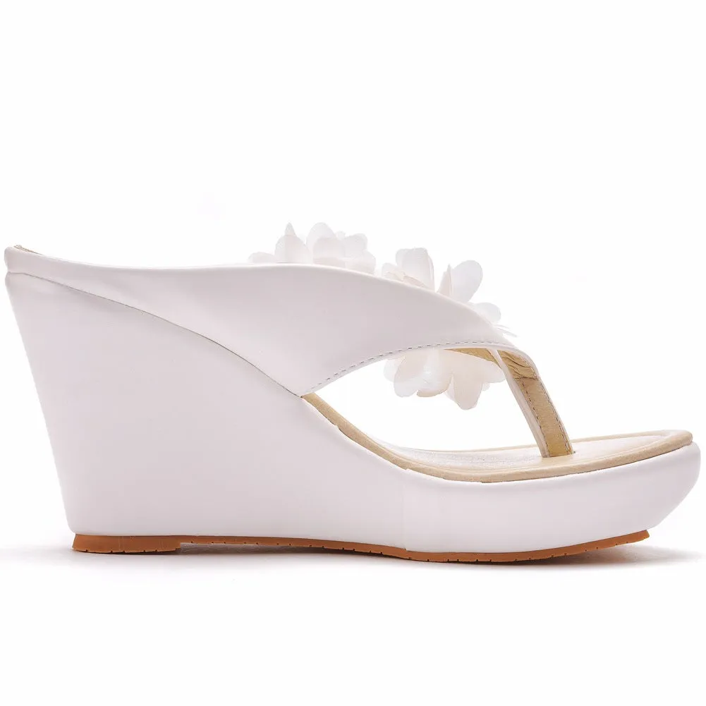 Casual Flower Decor Flip-Flop Wedge Heels Sandals