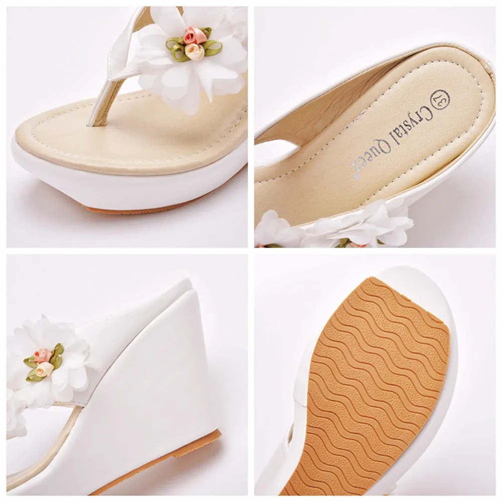 Casual Flower Decor Flip-Flop Wedge Heels Sandals