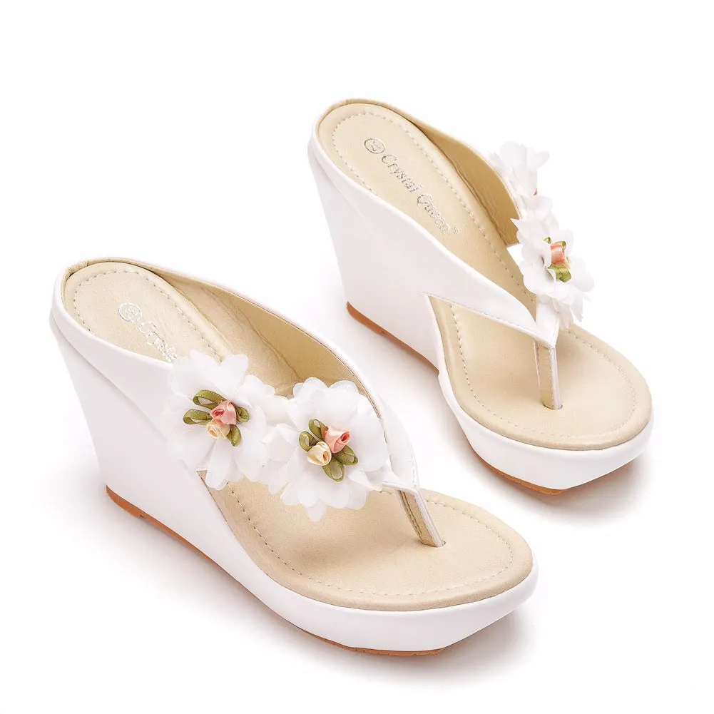 Casual Flower Decor Flip-Flop Wedge Heels Sandals