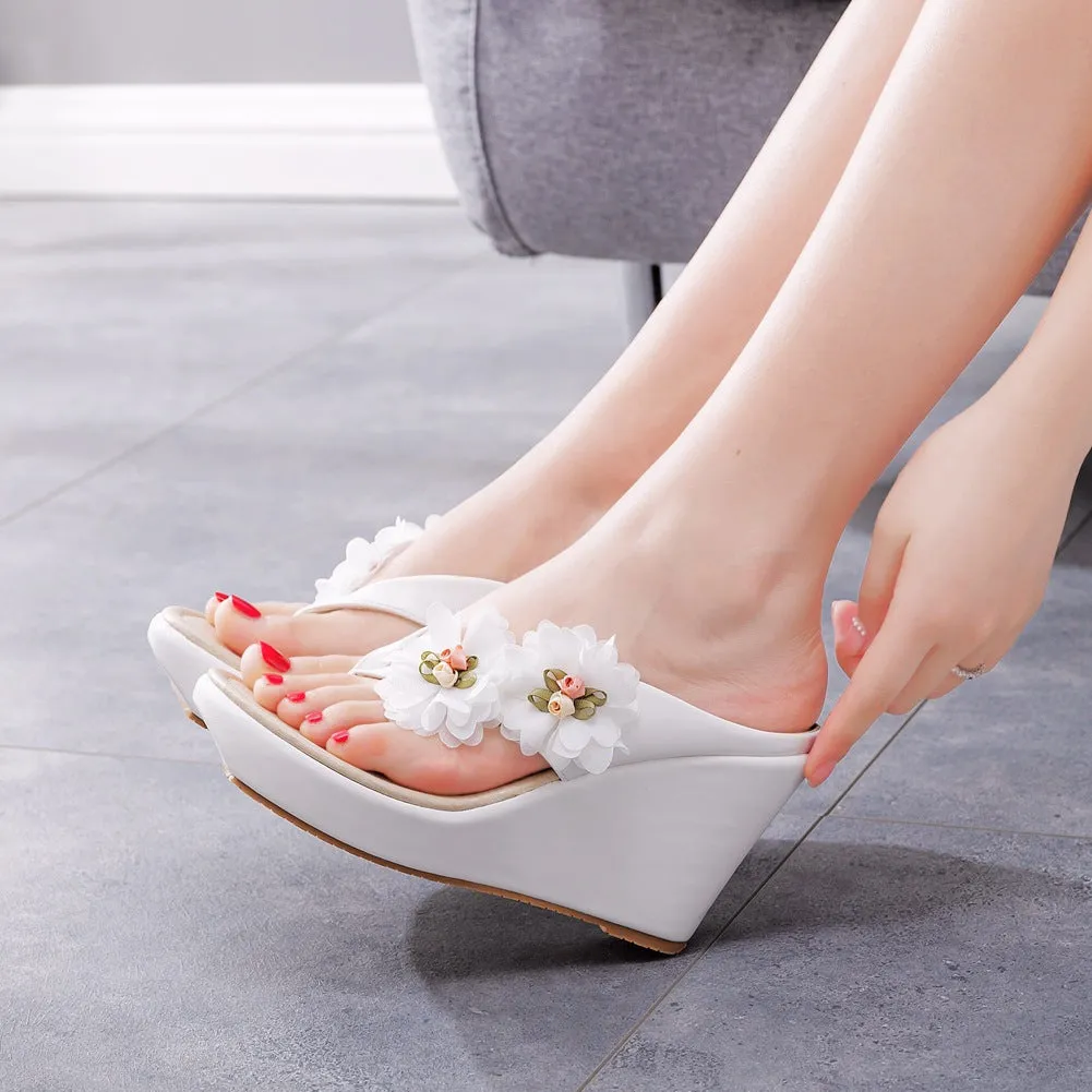 Casual Flower Decor Flip-Flop Wedge Heels Sandals