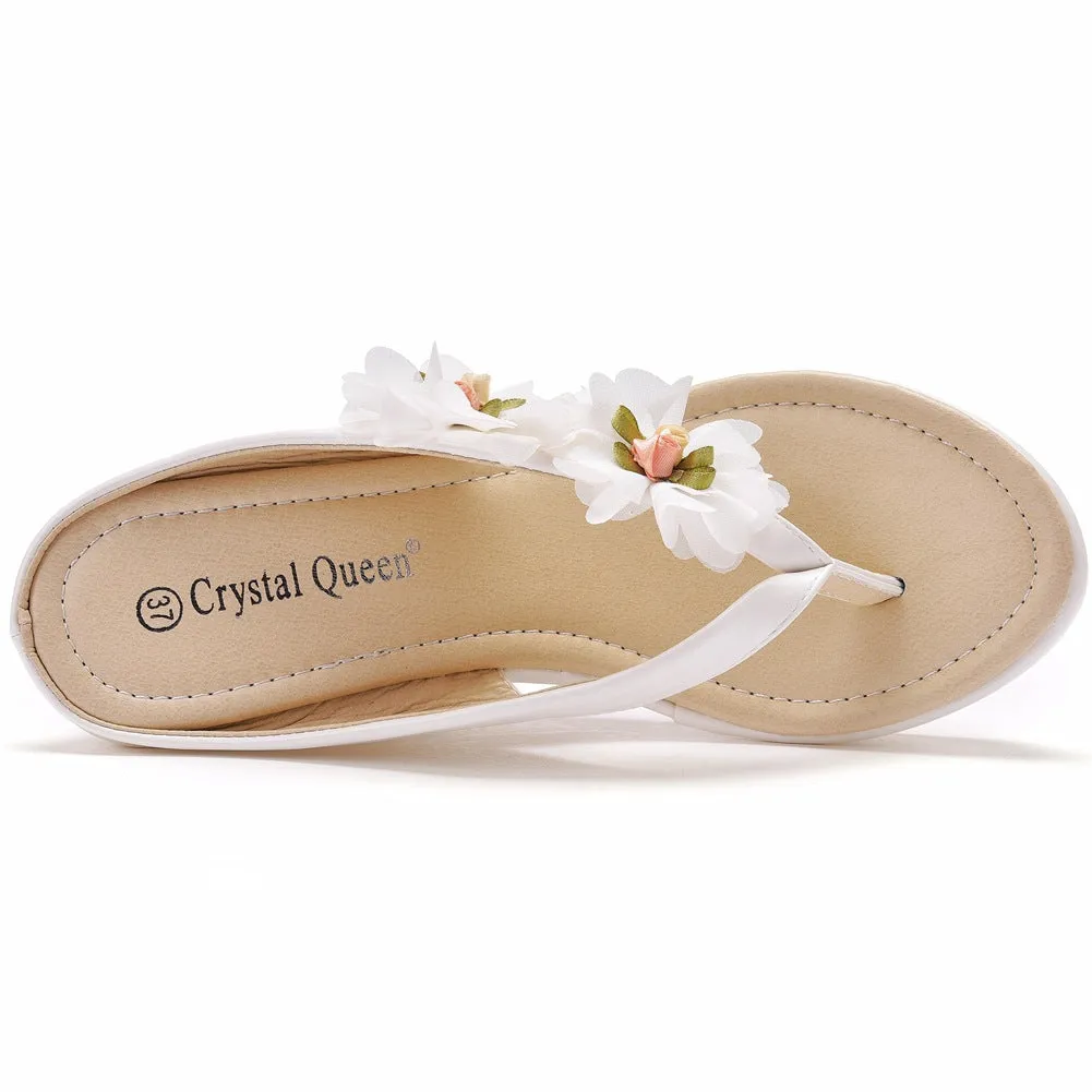 Casual Flower Decor Flip-Flop Wedge Heels Sandals
