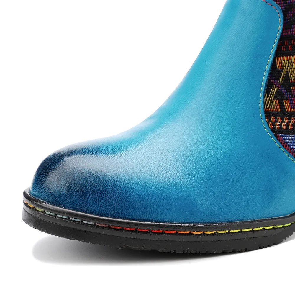 Fashion Casual Leather Hand Jacquard Women's Boots