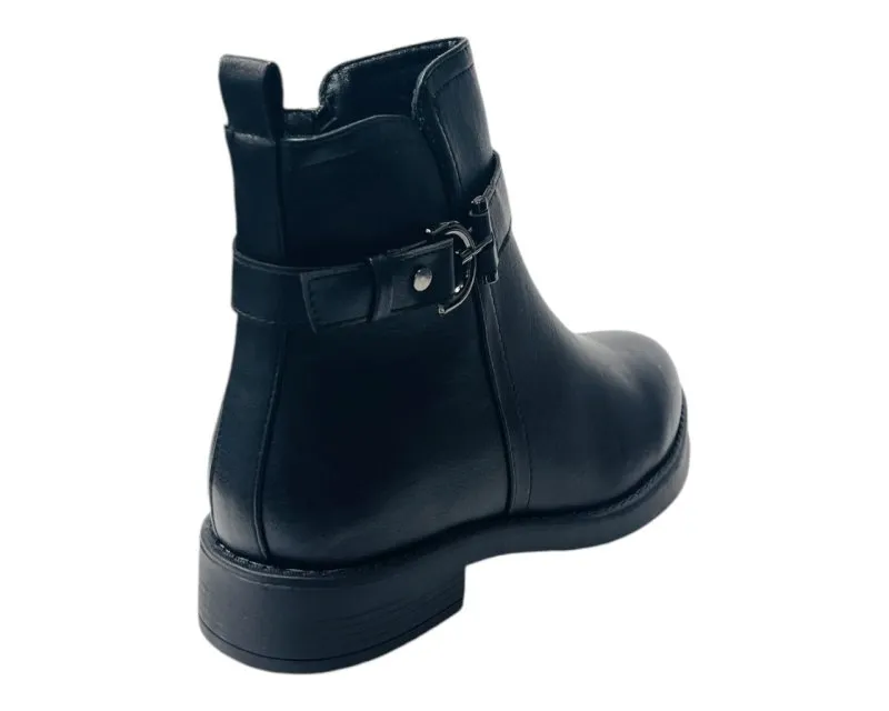 Flat Sole Faux Leather Ankle Boots