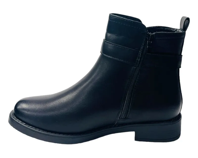 Flat Sole Faux Leather Ankle Boots
