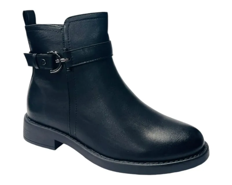 Flat Sole Faux Leather Ankle Boots