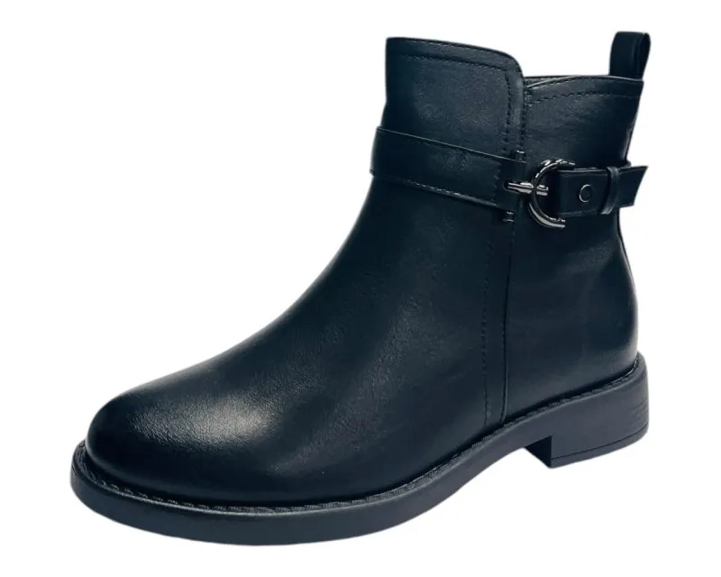 Flat Sole Faux Leather Ankle Boots
