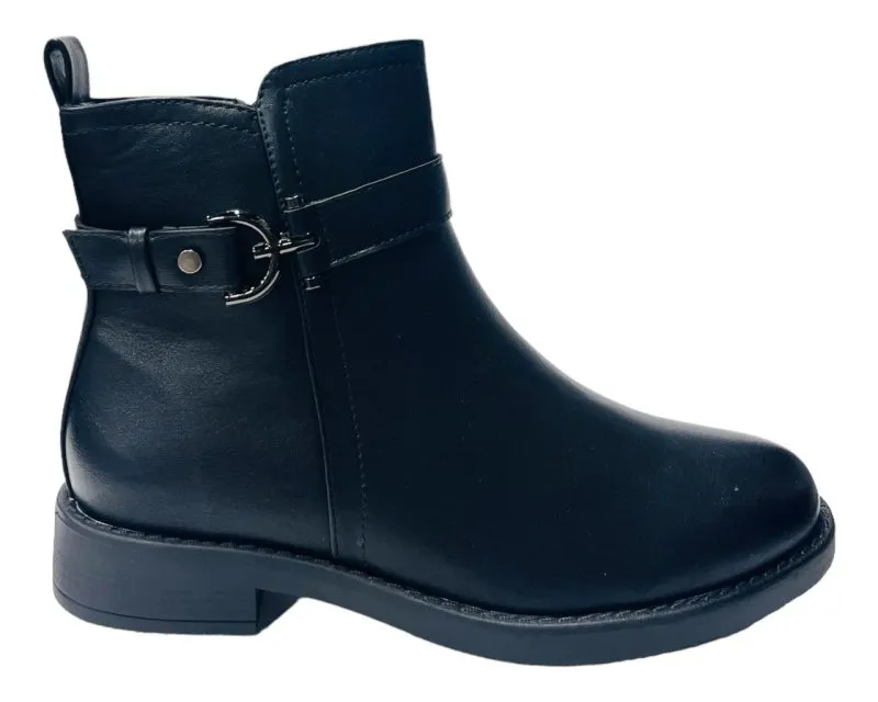 Flat Sole Faux Leather Ankle Boots