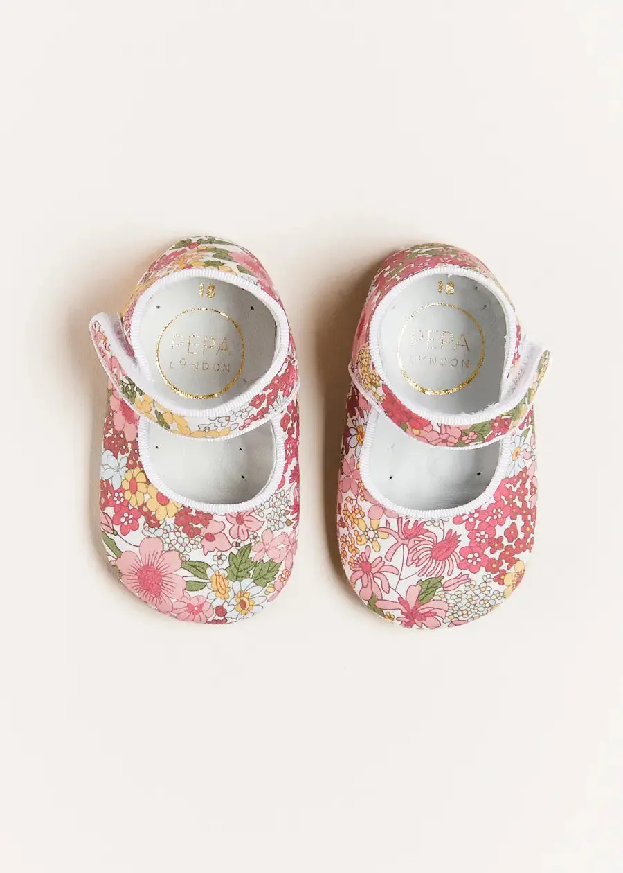 Florence Floral Mary Jane Pram Shoes in Pink (17-20EU)