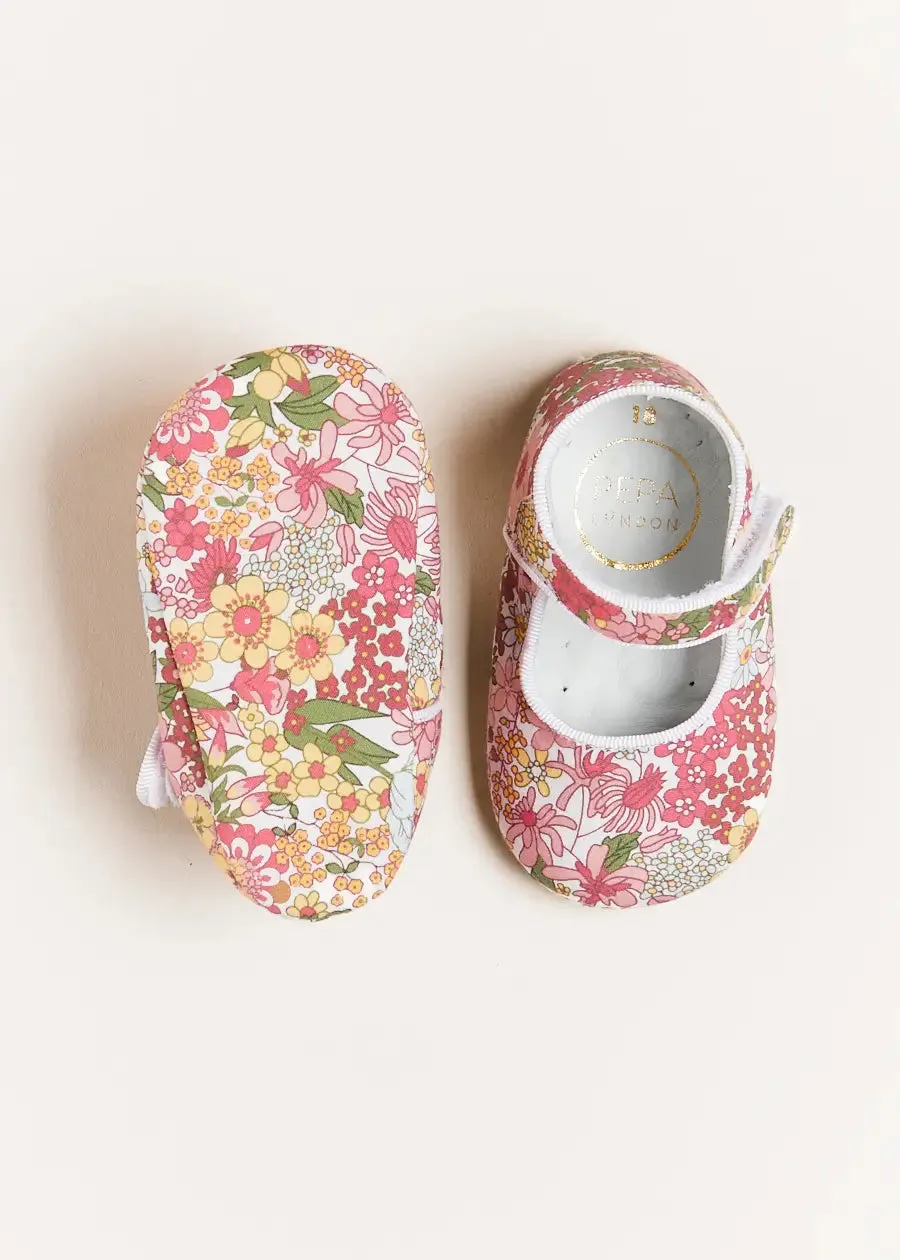 Florence Floral Mary Jane Pram Shoes in Pink (17-20EU)