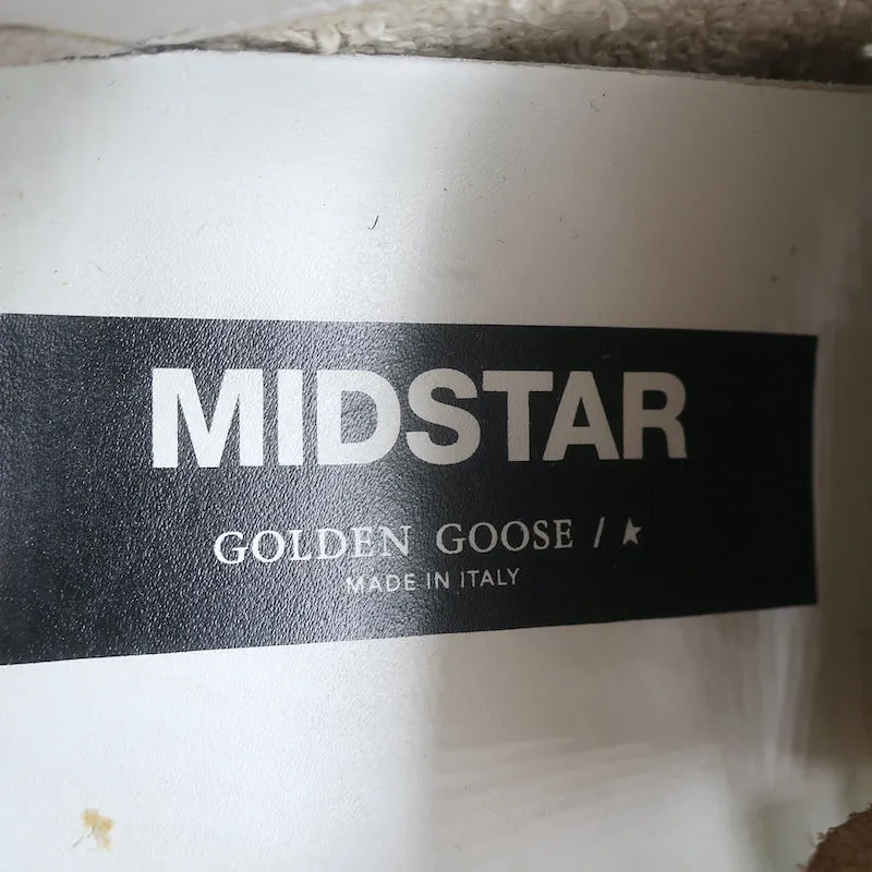 Golden Goose Mid Star Glitter Heel Tab Sneakers White & Beige Leather Size 39