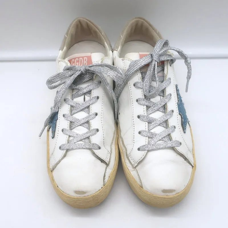 Golden Goose Superstar Denim Star Sneakers White Leather Size 38