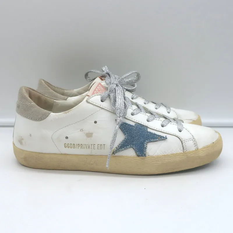 Golden Goose Superstar Denim Star Sneakers White Leather Size 38