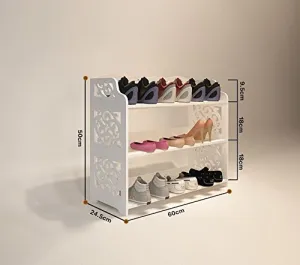 JERRY & MAGGIE - 3 Tier WPC Shoe Rack/Shoe Storage Stackable Shelves Free Standing Shoe Racks - Wide | White