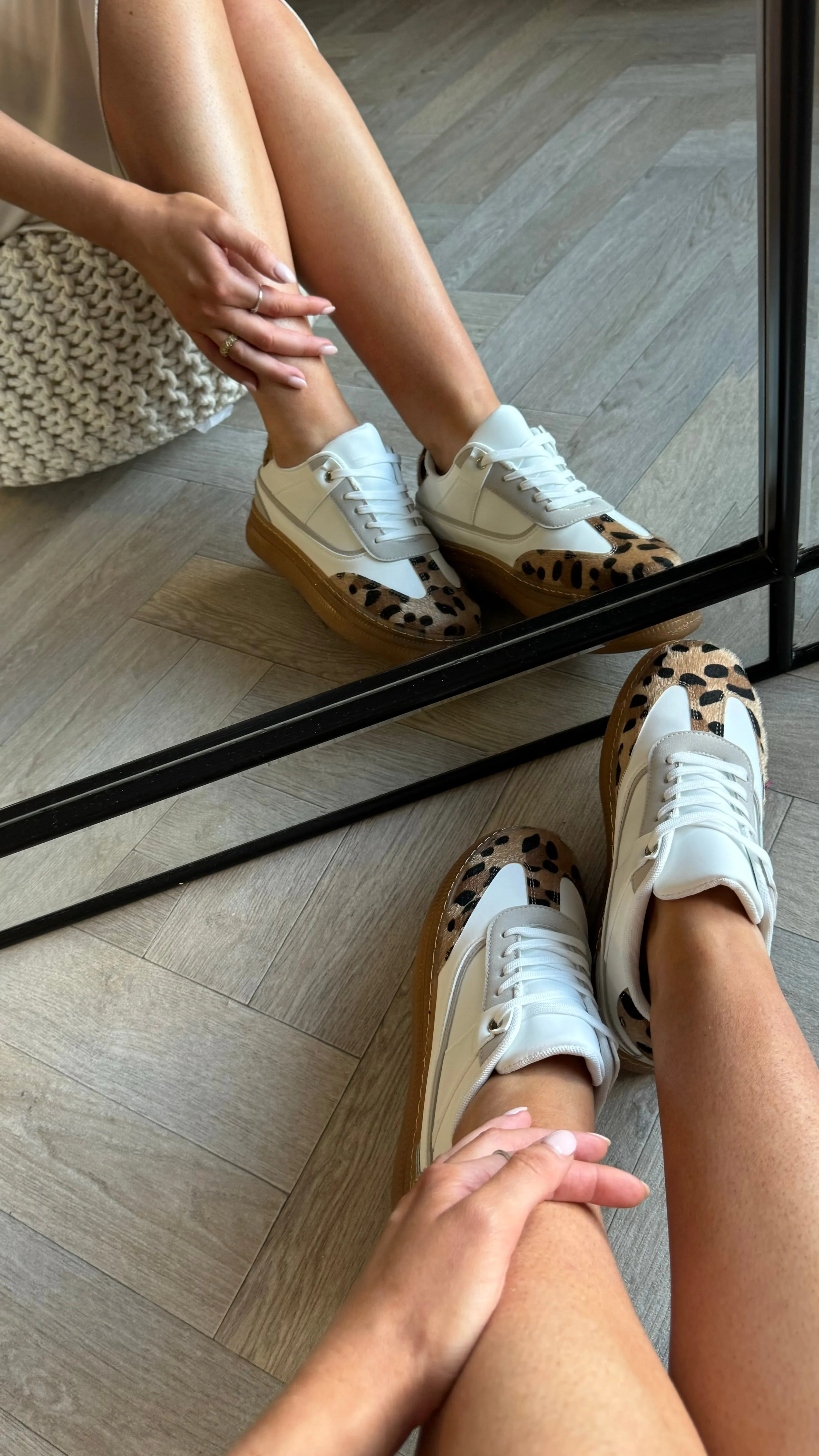 Jessie White Leopard Trimmed Trainers