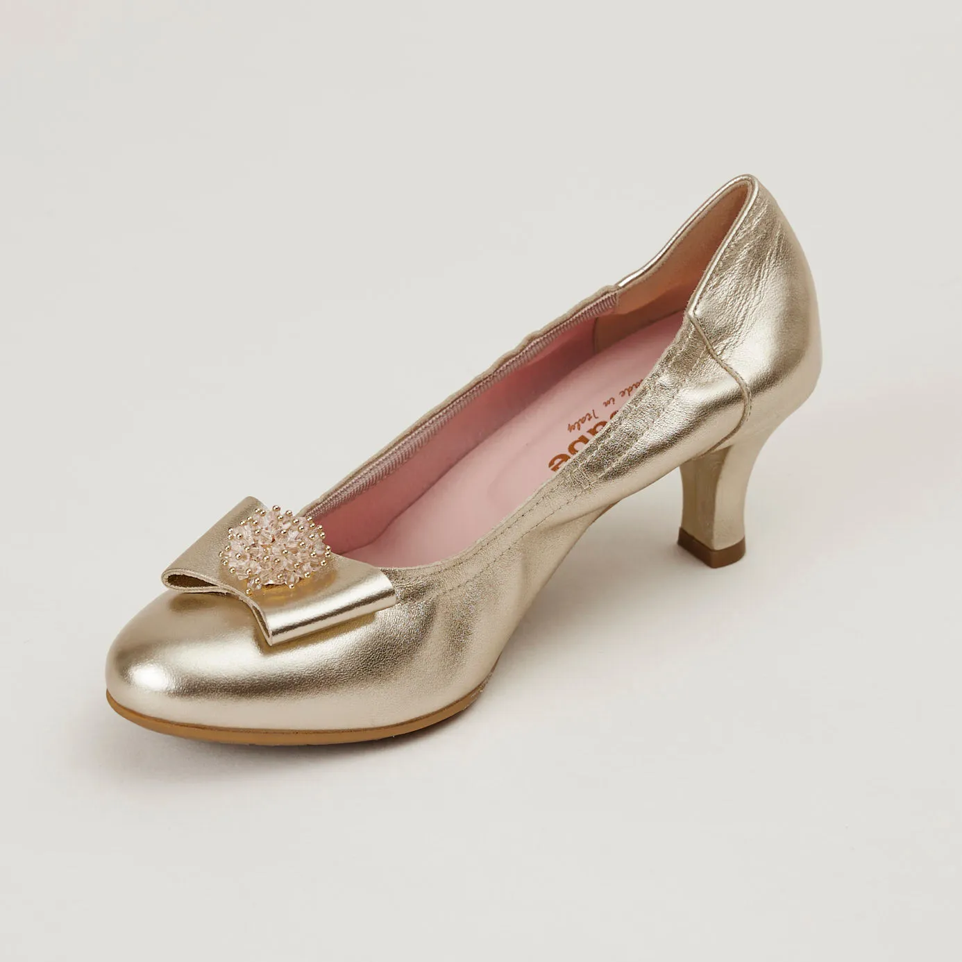 Le Babe Gold Metallic Leather Kitten Heel Shoes