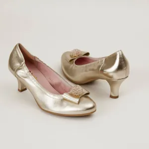 Le Babe Gold Metallic Leather Kitten Heel Shoes