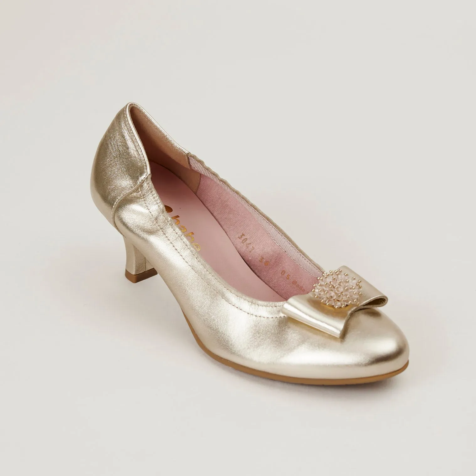 Le Babe Gold Metallic Leather Kitten Heel Shoes