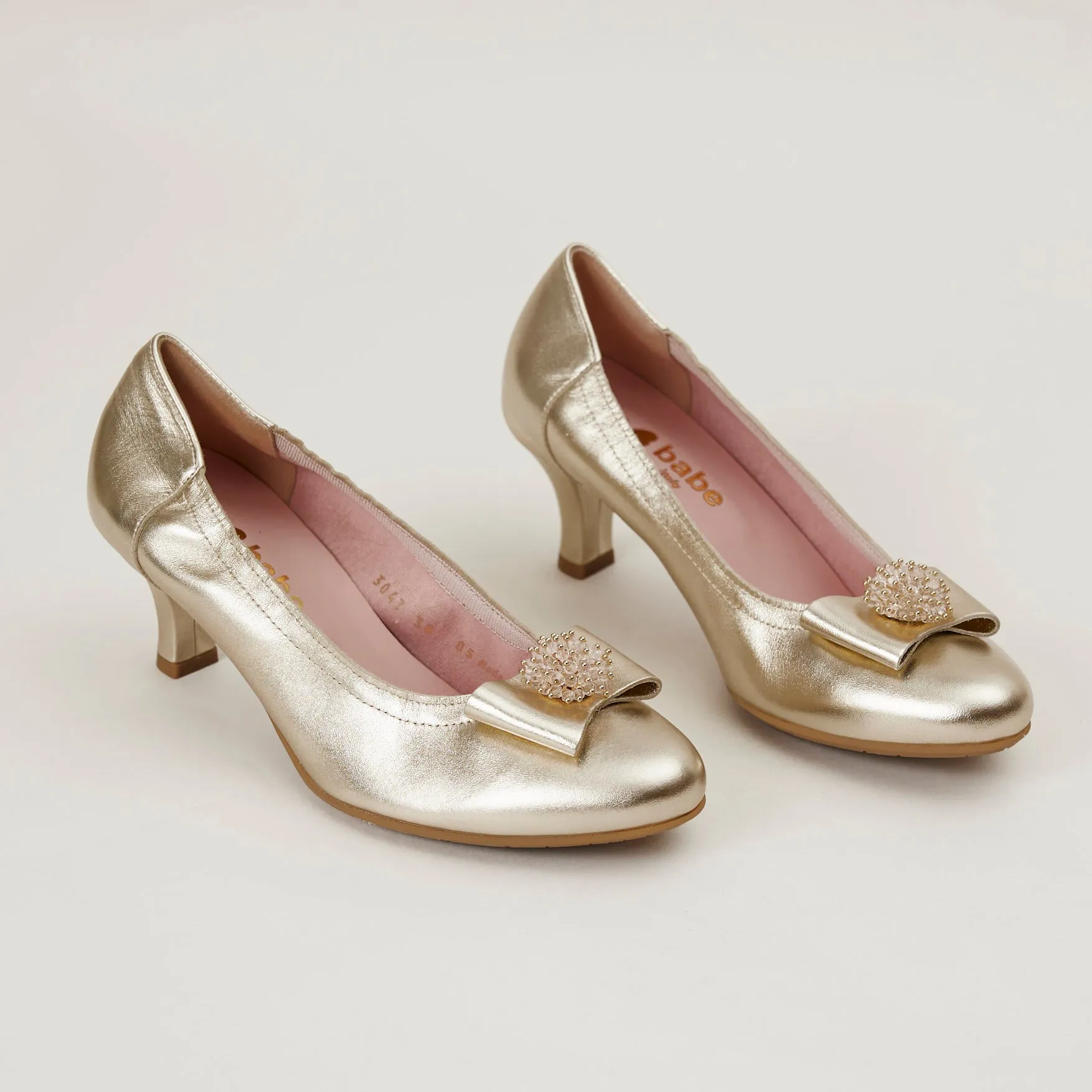 Le Babe Gold Metallic Leather Kitten Heel Shoes