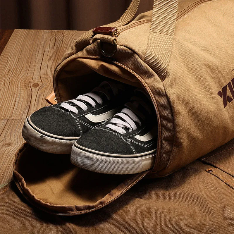 Male Large Capacity Canvas Travel Bags Men Fitness Sports Training Handbag With Shoes Pocket Black K