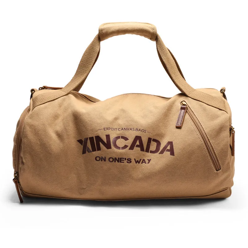 Male Large Capacity Canvas Travel Bags Men Fitness Sports Training Handbag With Shoes Pocket Black K