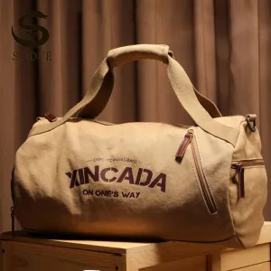 Male Large Capacity Canvas Travel Bags Men Fitness Sports Training Handbag With Shoes Pocket Black K