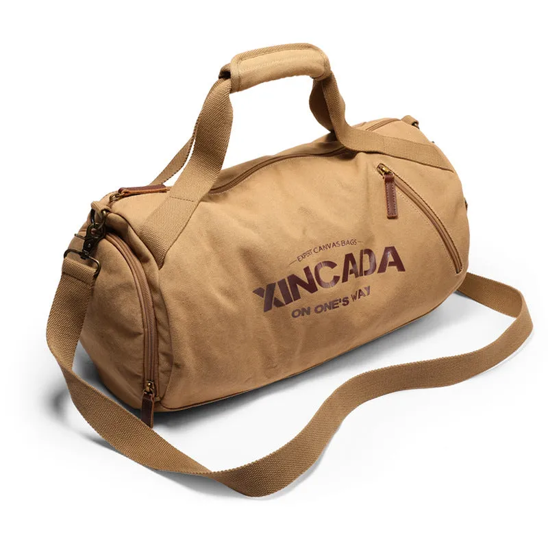 Male Large Capacity Canvas Travel Bags Men Fitness Sports Training Handbag With Shoes Pocket Black K