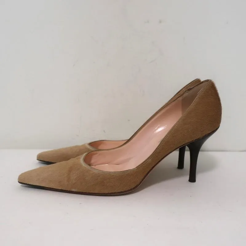 Michael Kors Pumps Beige Ombre Pony Hair Size 8.5 Pointed Toe Heel