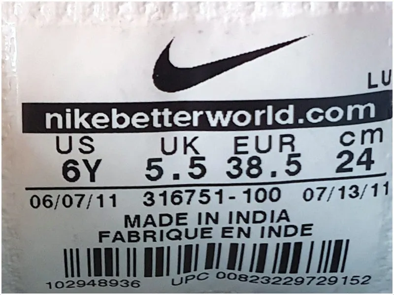 Nike Court Tradition Low Leather Trainers UK5.5/US6Y/E38.5 316751-100 White/Blue
