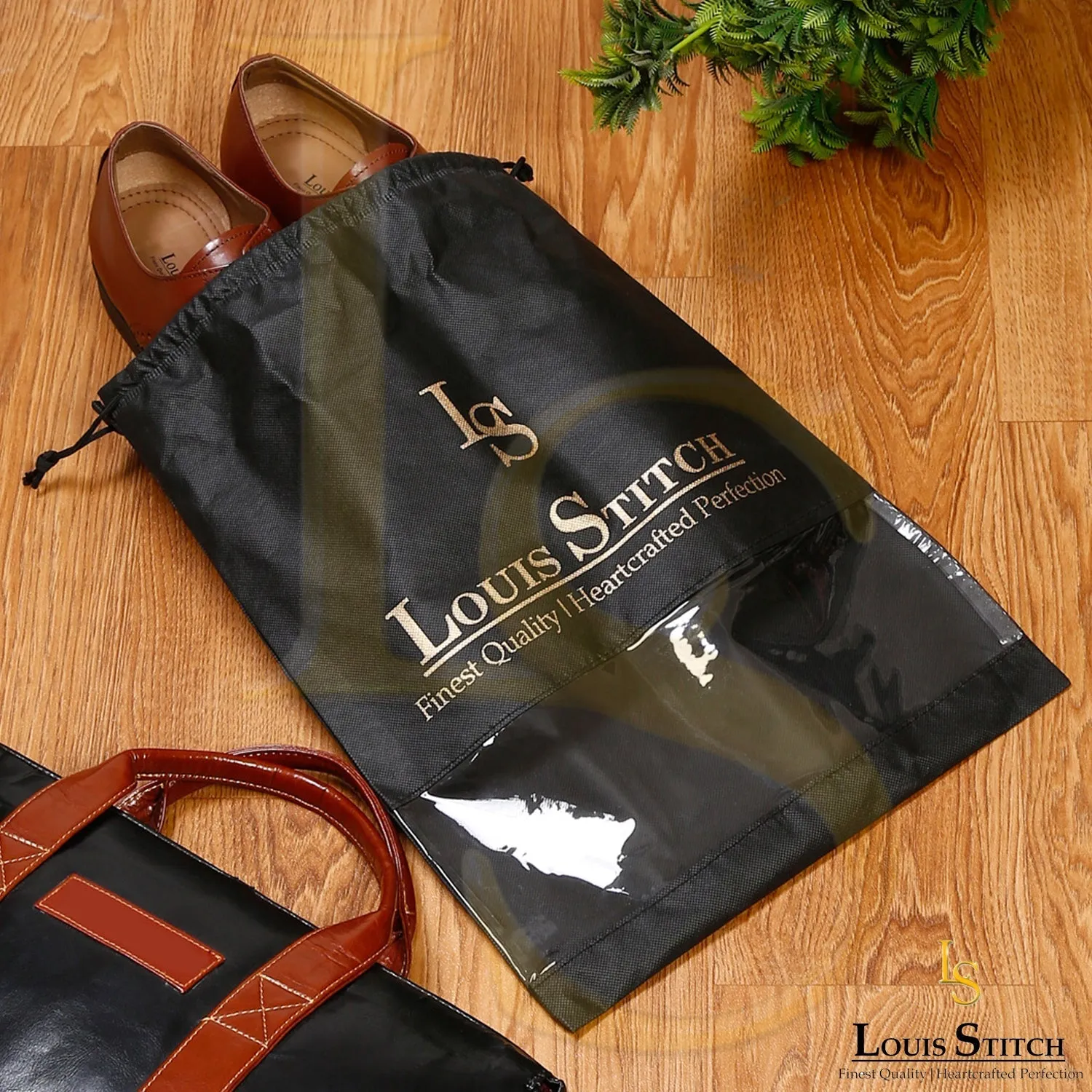 Non Woven Shoe Bag Pack Of  12 Black See-Thru & Beige Plain