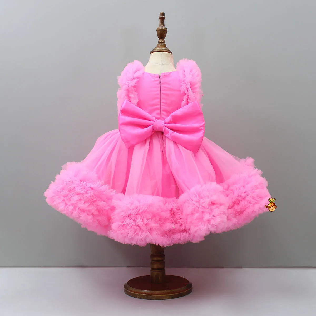 Pre Order: Glamorous Pink Frilled Dress With Detachable Trail And Head Band
