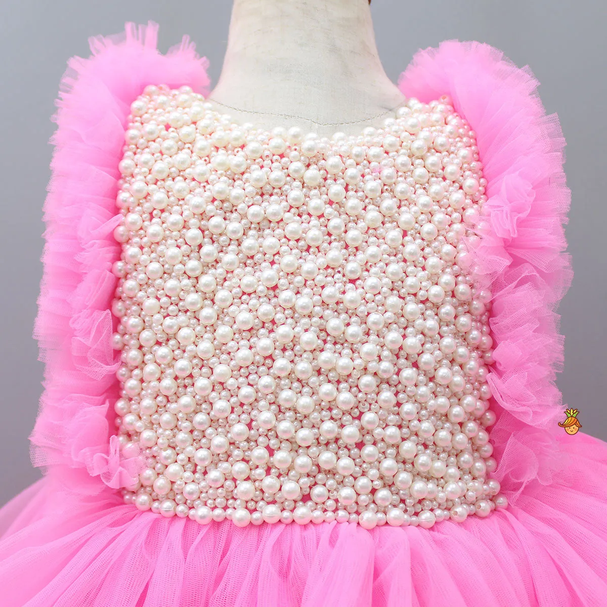 Pre Order: Glamorous Pink Frilled Dress With Detachable Trail And Head Band