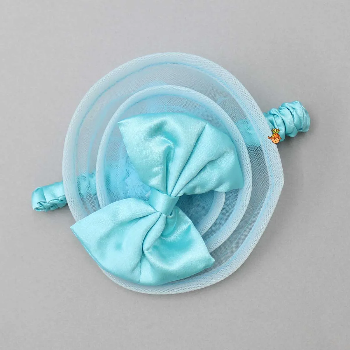 Pre Order: Pleated Yoke Blue Dress With Detachable Trail And Matching Headband
