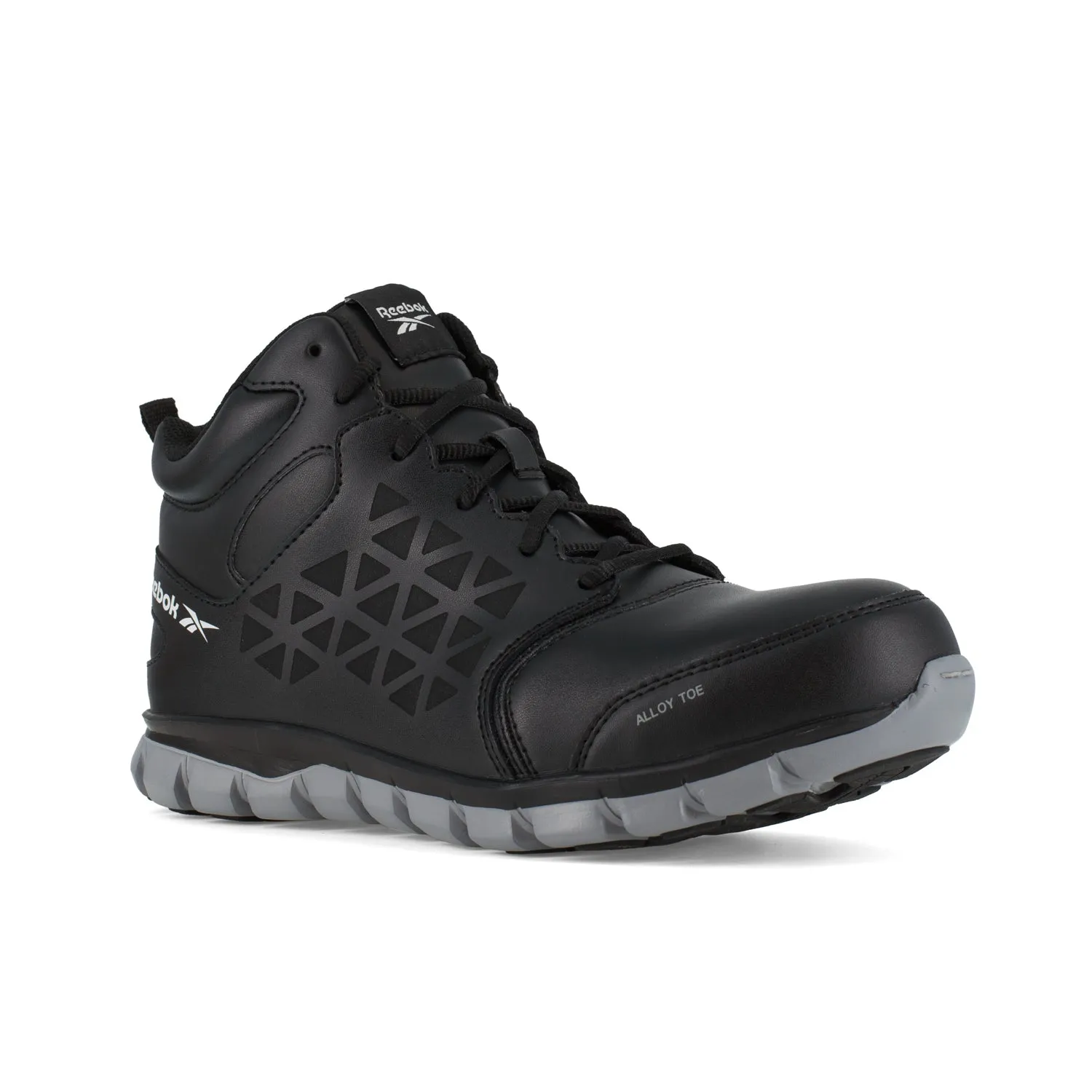 Reebok Womens Black Leather Work Boots Athletic Mid Cut AT