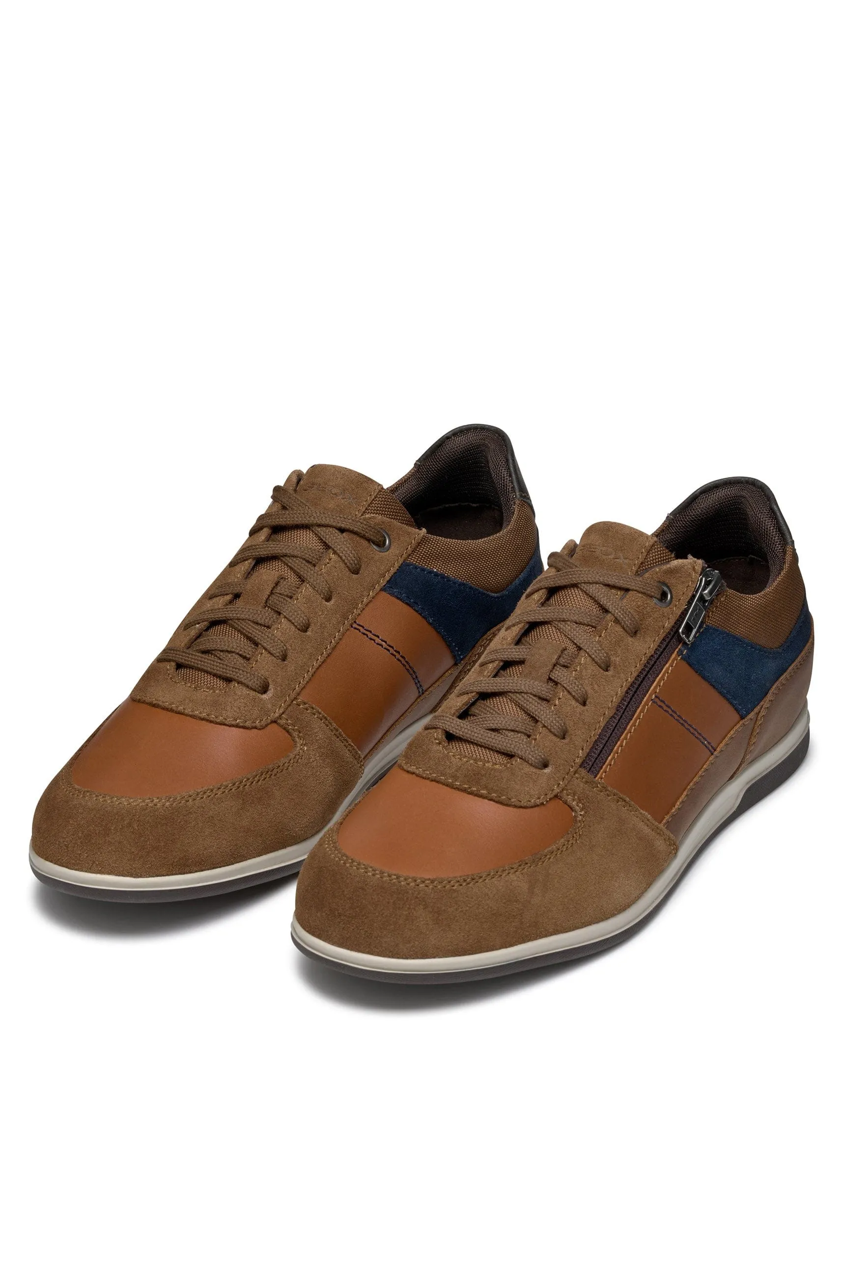 Renan B Suede and Waxed Leather Trainers - Browncotto/Navy
