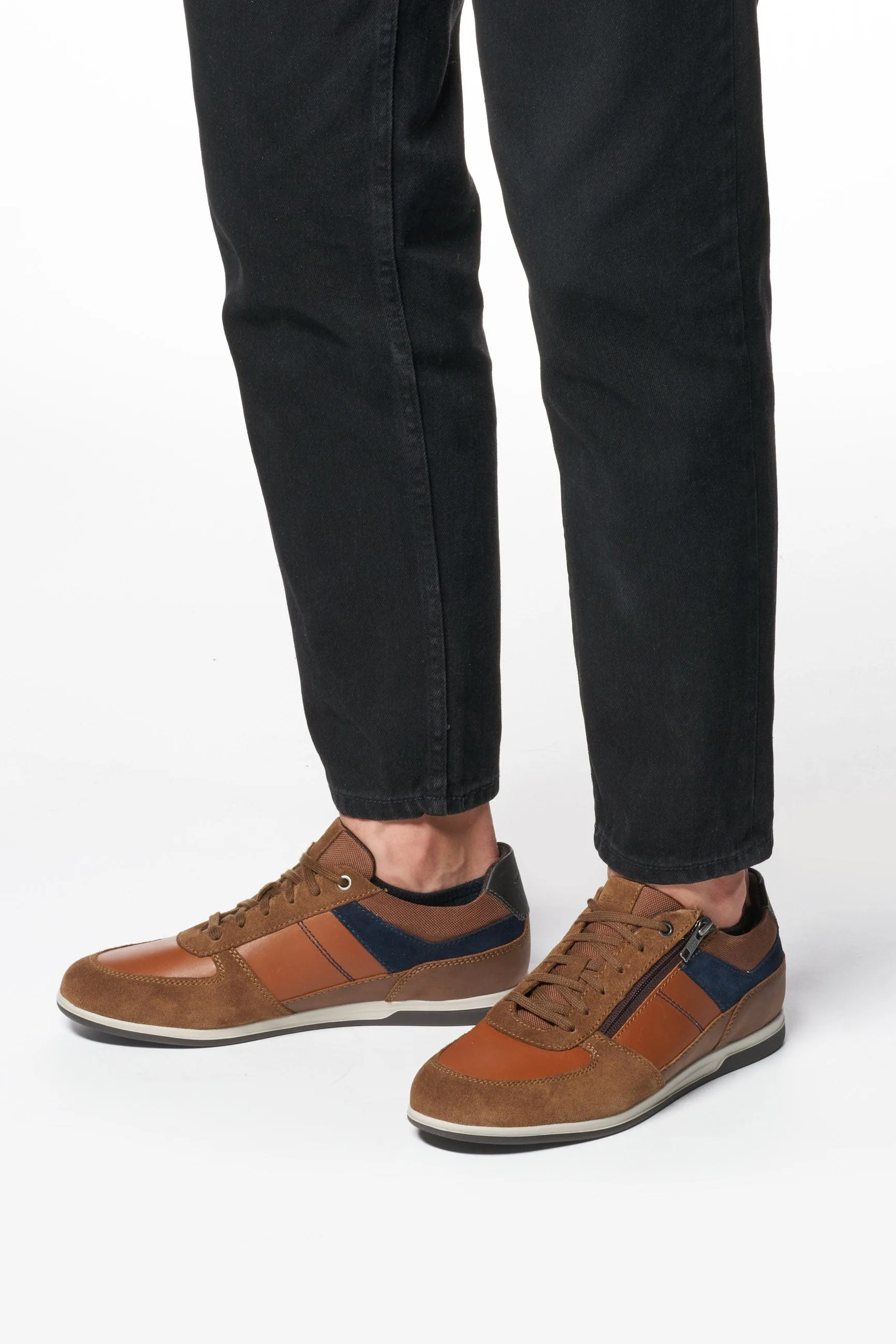 Renan B Suede and Waxed Leather Trainers - Browncotto/Navy