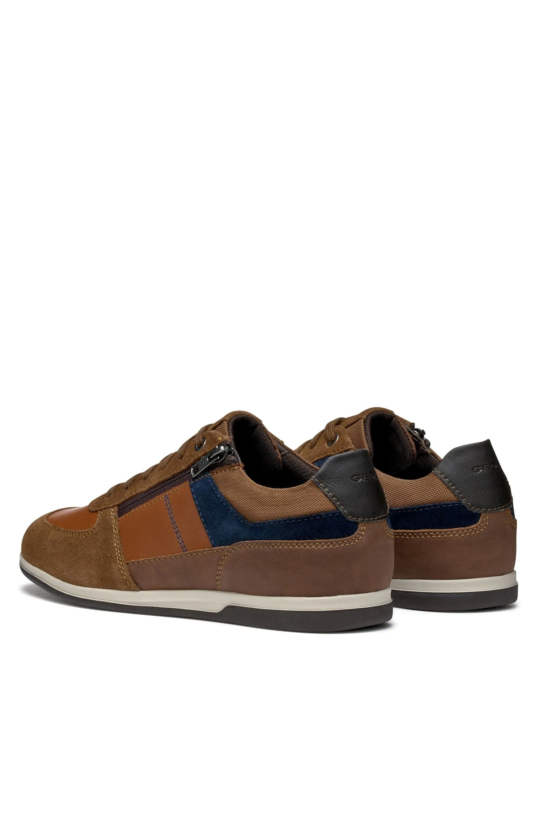 Renan B Suede and Waxed Leather Trainers - Browncotto/Navy