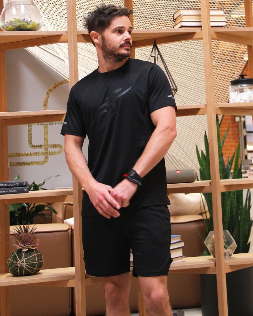 Robert Short Sleeve Shirt With Reflective Logo - Black