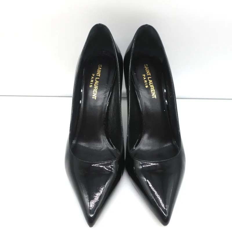 Saint Laurent Paris 80 Pumps Black Patent Leather Size 37.5 Pointed Toe Heels