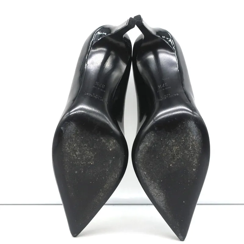 Saint Laurent Paris 80 Pumps Black Patent Leather Size 37.5 Pointed Toe Heels