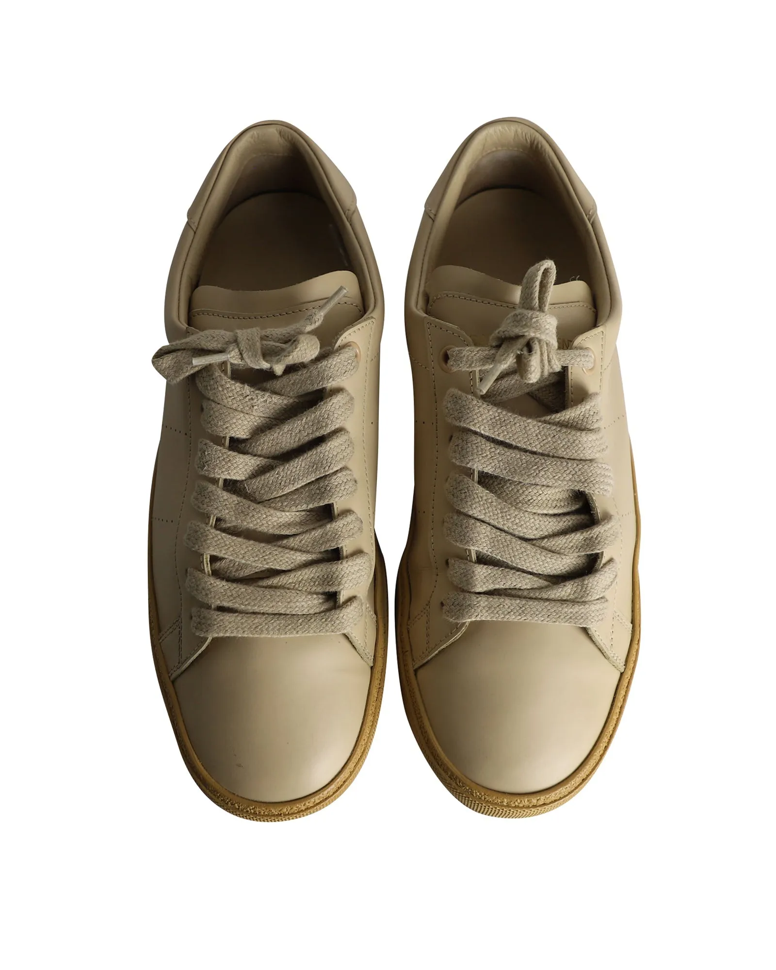 Saint Laurent SL/06 Court Classic Low-Top Sneakers in Beige Calfskin Leather