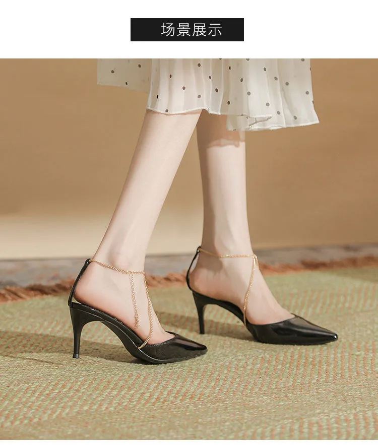 Seductive Black Pointed toe French Lace Up Heels Shoes