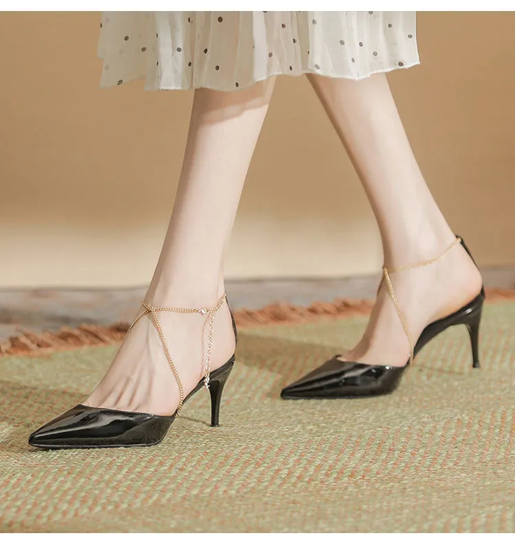 Seductive Black Pointed toe French Lace Up Heels Shoes