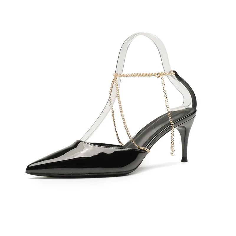 Seductive Black Pointed toe French Lace Up Heels Shoes